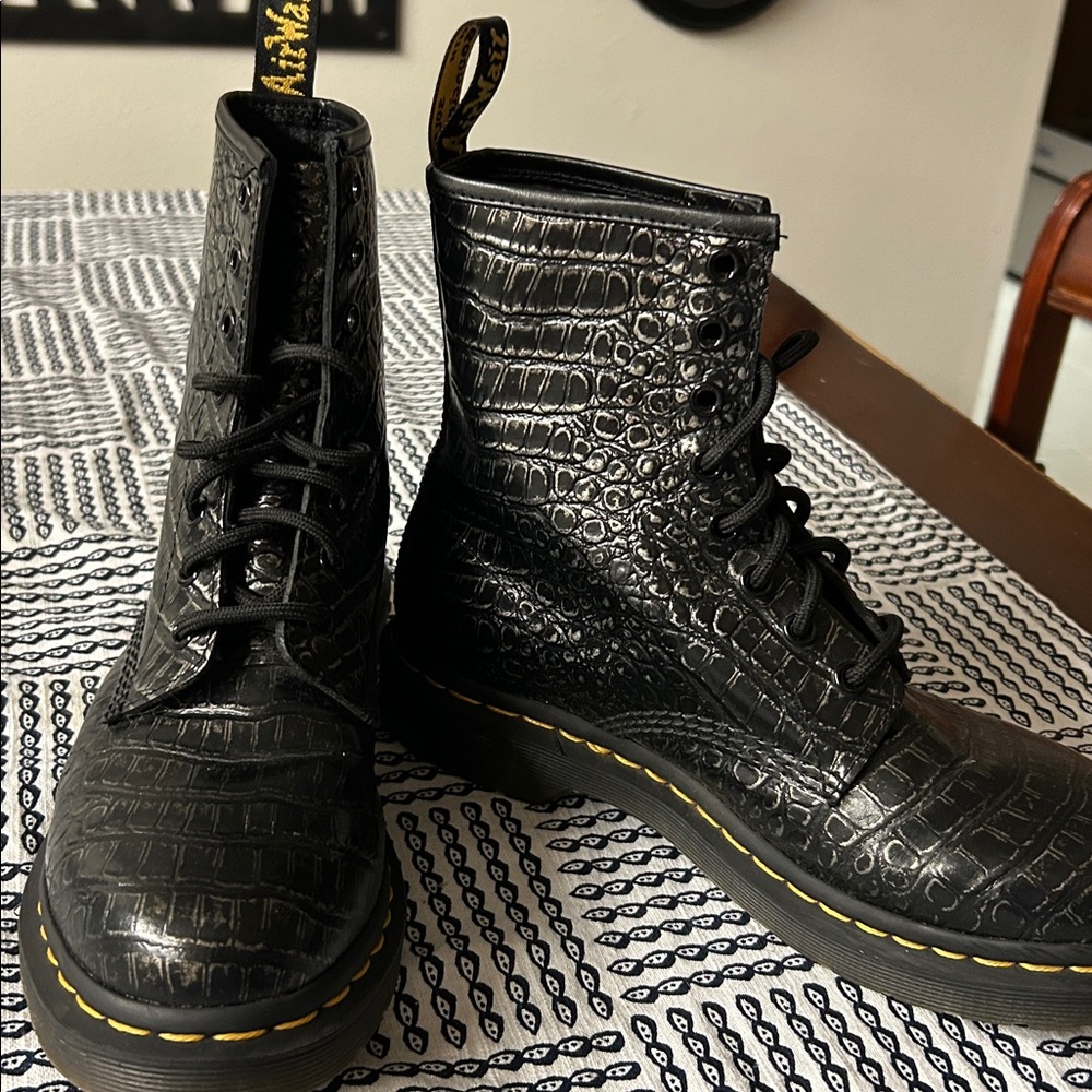 Dr. Martens Black Croc-Embossed Lace-Up Women's Boots - Picture 7 of 7